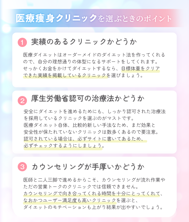 医療痩身クリニックを選ぶ時のポイント